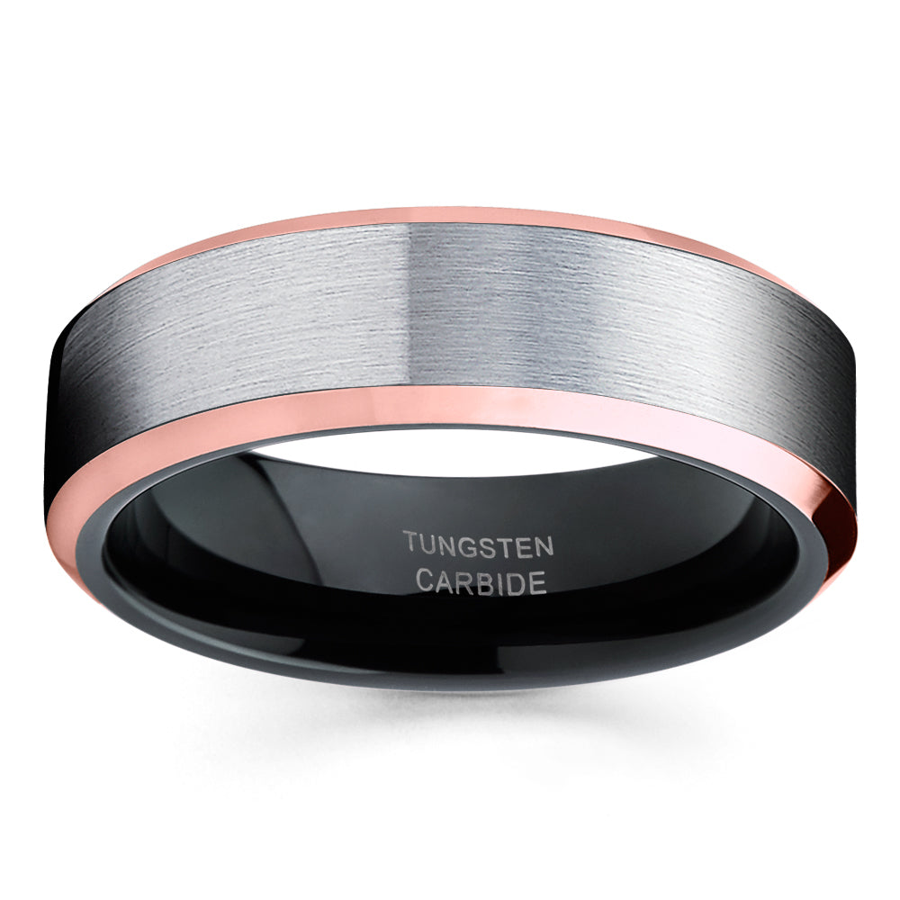Gunmetal Tungsten Ring Gray Rose Gold Ring Men & Women 6mm Black Tungsten Ring Comfort Fit Image 2
