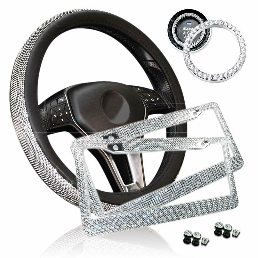 Zone Tech Car Bling Set Steering Wheel Cover License Plate Frame Ring Sticker Image 1