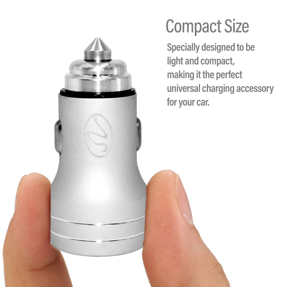 2.4A 2in1 Universal Dual USB Port Travel Car Charger With Type-C USB Cable -Silver Image 2
