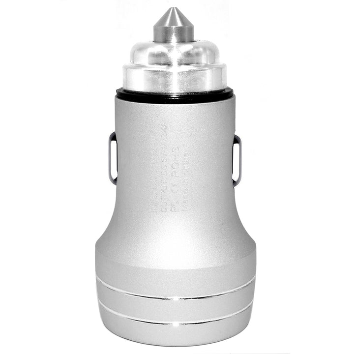 2.4A 2in1 Universal Dual USB Port Travel Car Charger With Type-C USB Cable -Silver Image 3