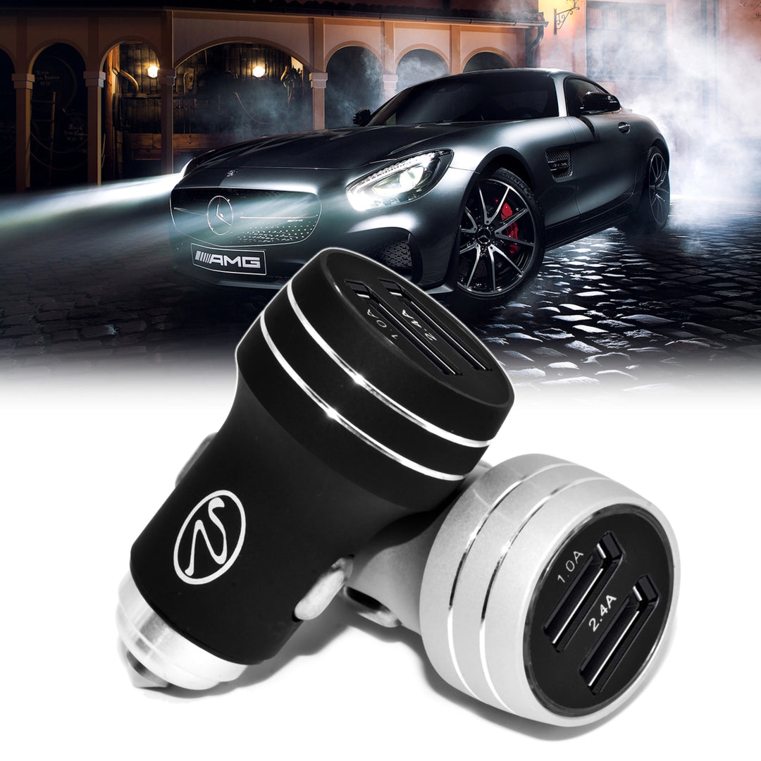 2.4A 2in1 Universal Dual USB Port Travel Car Charger With Type-C USB Cable -Silver Image 4