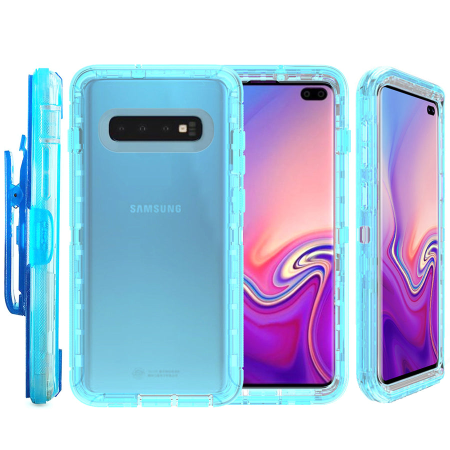 Samsung Galaxy S10 Plus Hybrid Case Blue Transparent Defender Armor with Clip Image 1