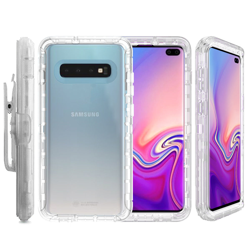 Samsung Galaxy S10 Plus Hybrid Case Blue Transparent Defender Armor with Clip Image 2