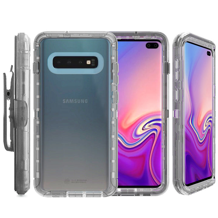 Samsung Galaxy S10 Plus Hybrid Case Blue Transparent Defender Armor with Clip Image 3