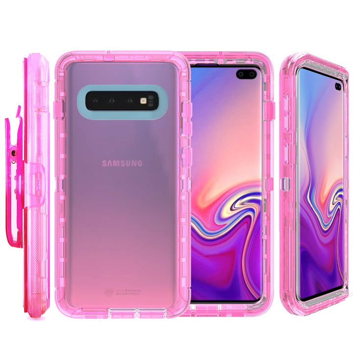 Samsung Galaxy S10 Plus Hybrid Case Blue Transparent Defender Armor with Clip Image 4