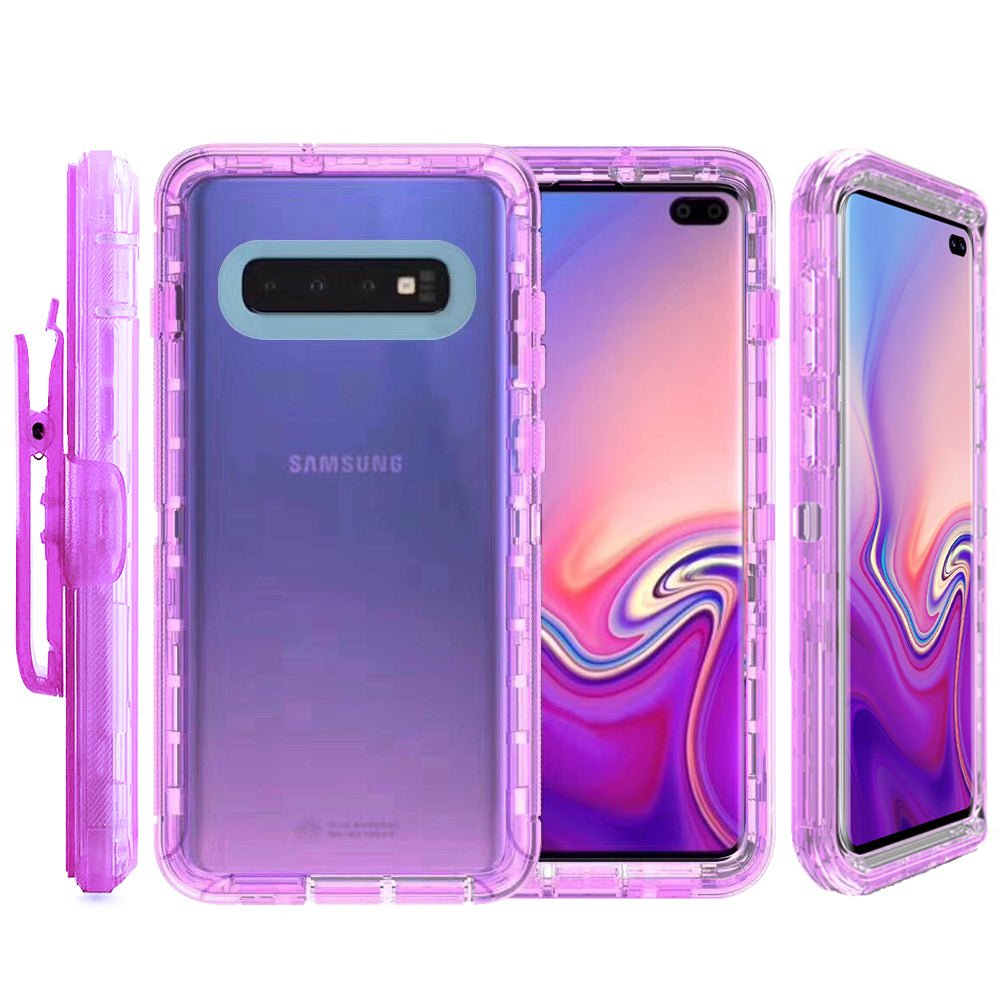 Samsung Galaxy S10 Plus Hybrid Case Blue Transparent Defender Armor with Clip Image 4