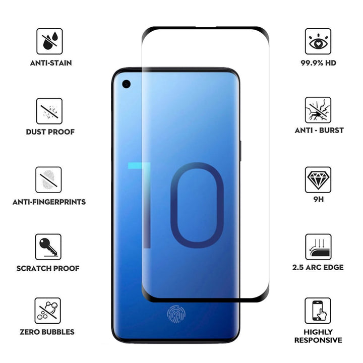 Samsung Galaxy S10E Tempered Glass Screen Protector Black 3D Curved Full Coverage Image 1