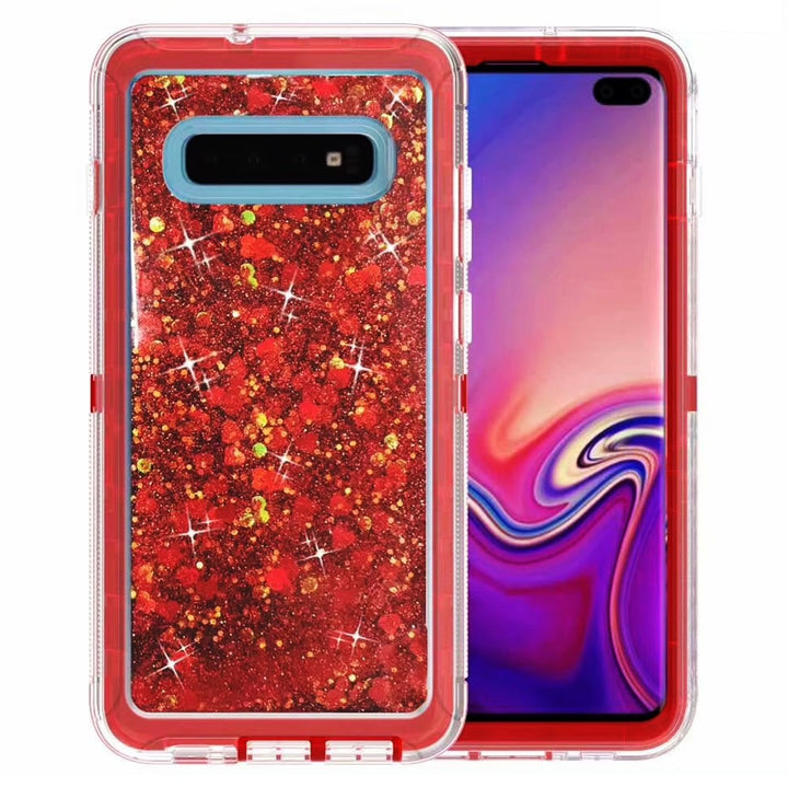 Samsung Galaxy S10 Tough Case Black Glitter Heart TPU PC Impact Resistant Cover Image 2