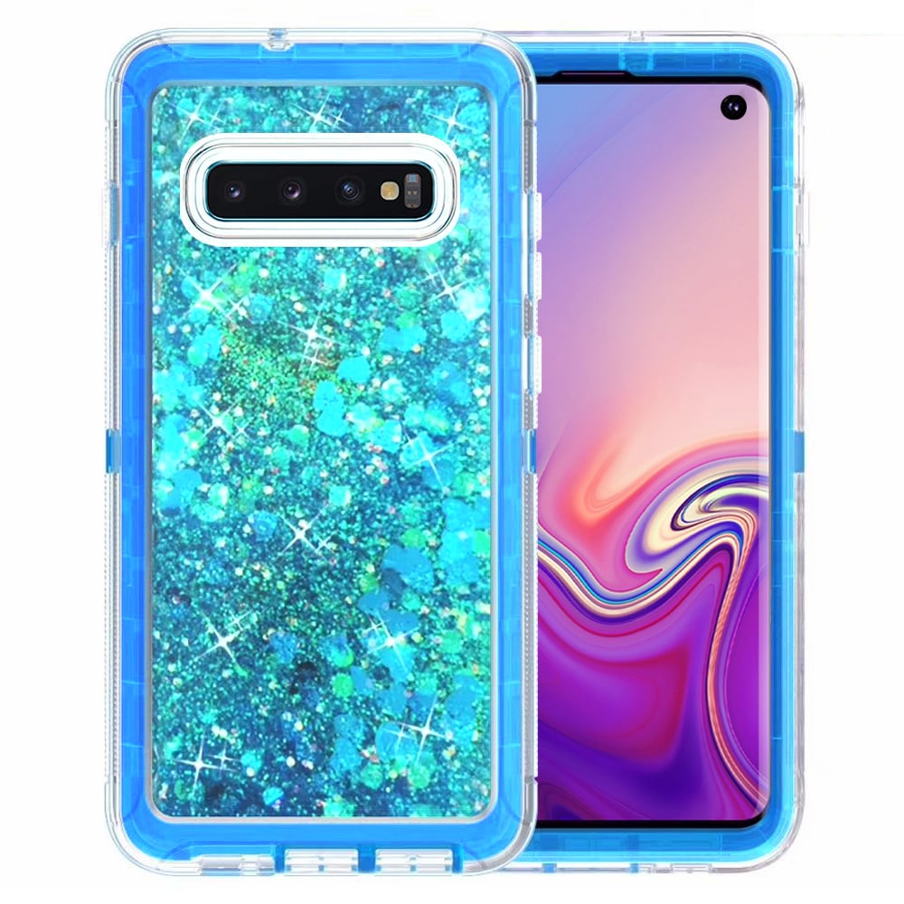 Samsung Galaxy S10 Tough Case Black Glitter Heart TPU PC Impact Resistant Cover Image 3