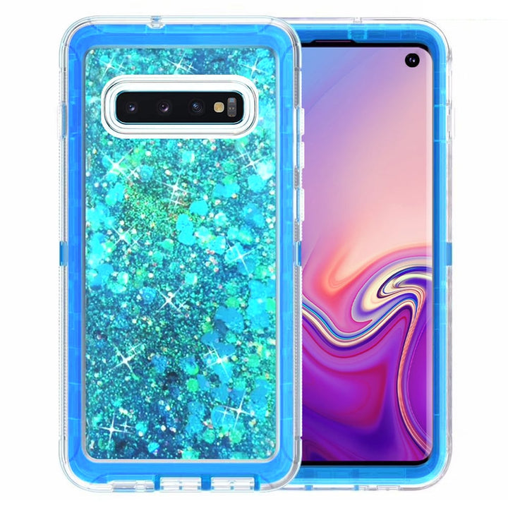 Samsung Galaxy S10 Tough Case Black Glitter Heart TPU PC Impact Resistant Cover Image 3