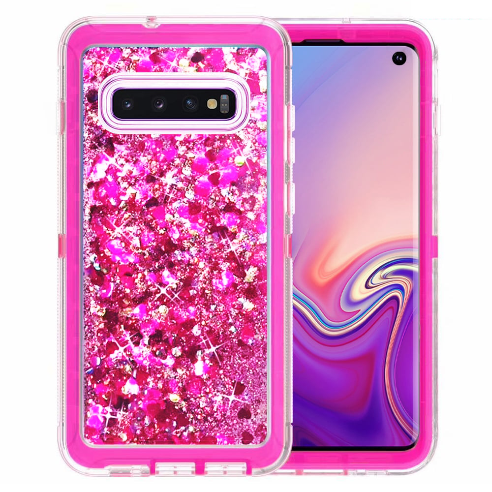 Samsung Galaxy S10 Tough Case Black Glitter Heart TPU PC Impact Resistant Cover Image 4