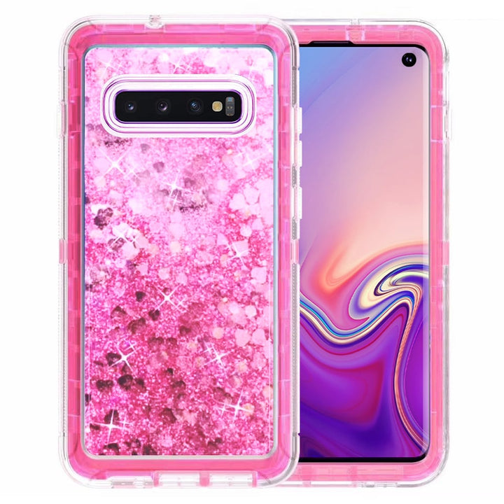 Samsung Galaxy S10 Tough Case Black Glitter Heart TPU PC Impact Resistant Cover Image 4