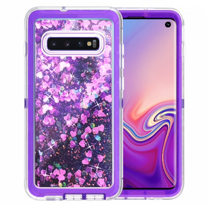 Samsung Galaxy S10 Tough Case Black Glitter Heart TPU PC Impact Resistant Cover Image 6