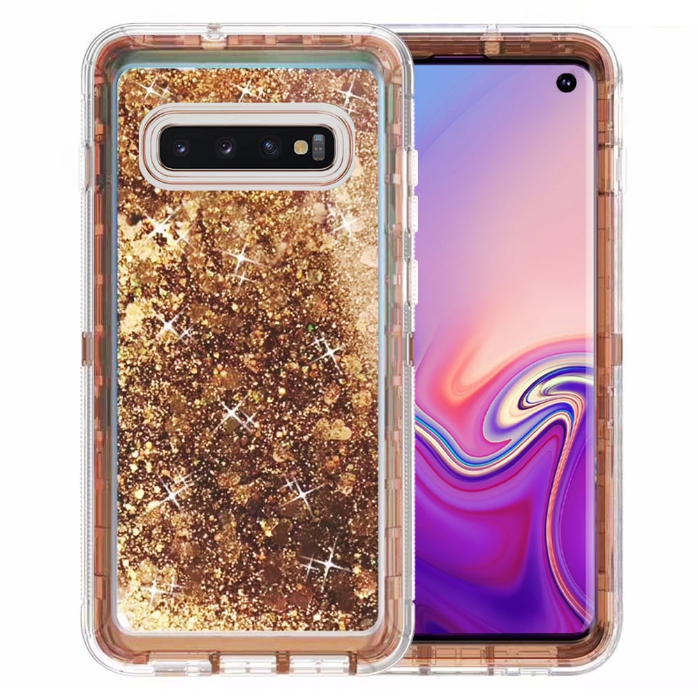 Samsung Galaxy S10 Tough Case Black Glitter Heart TPU PC Impact Resistant Cover Image 7