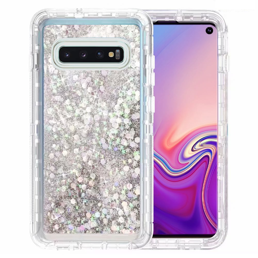 Samsung Galaxy S10 Tough Case Black Glitter Heart TPU PC Impact Resistant Cover Image 8