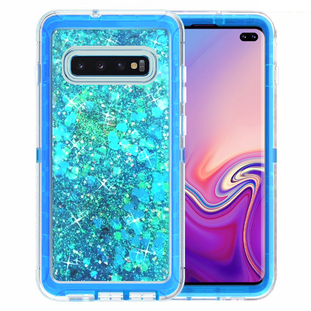 Samsung Galaxy S10 Plus Case Black Tough Defender Glitter Liquid Heart Cover Image 2