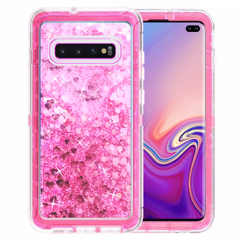 Samsung Galaxy S10 Plus Case Black Tough Defender Glitter Liquid Heart Cover Image 4