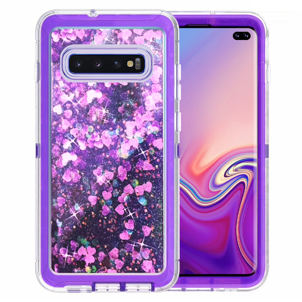 Samsung Galaxy S10 Plus Case Black Tough Defender Glitter Liquid Heart Cover Image 4