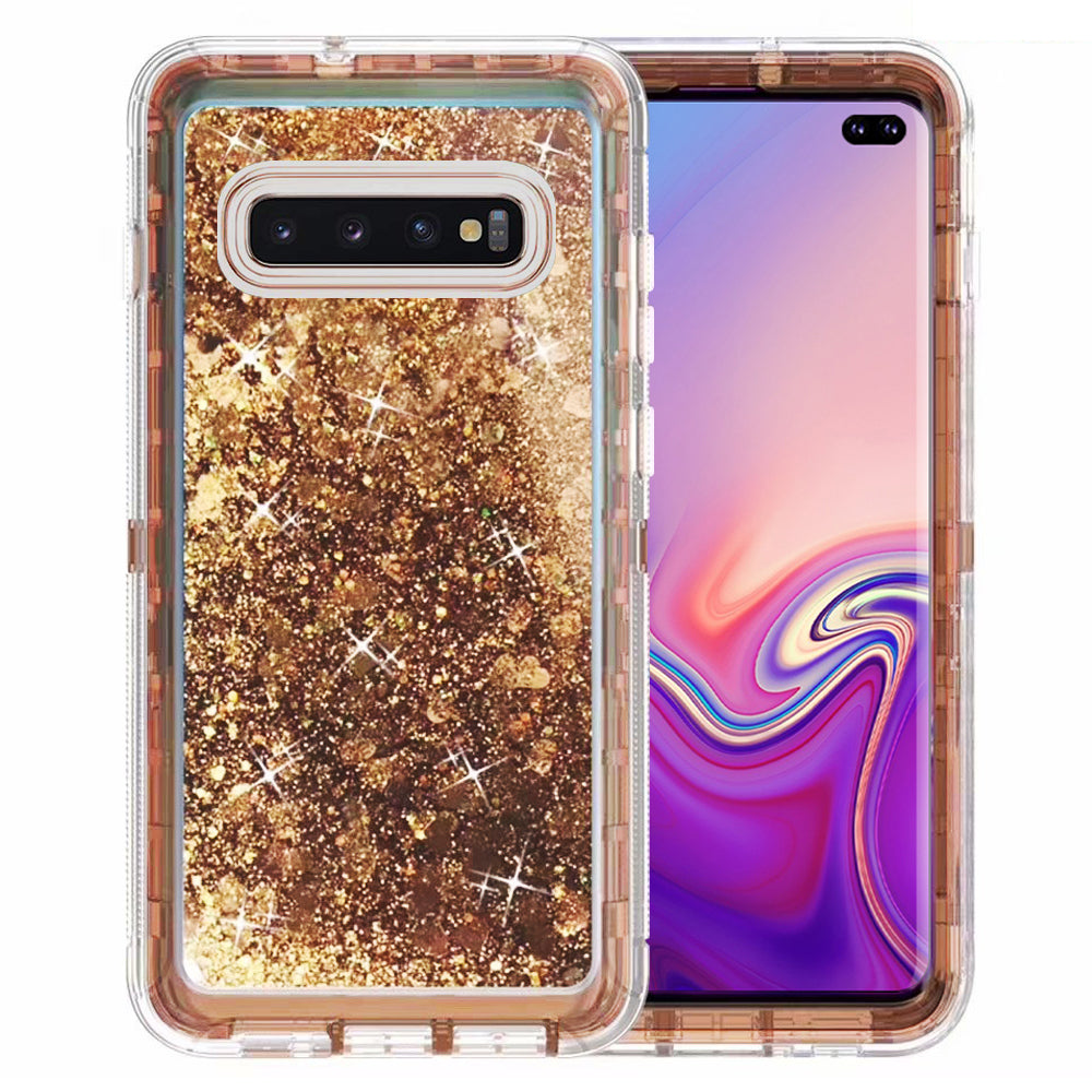 Samsung Galaxy S10 Plus Case Black Tough Defender Glitter Liquid Heart Cover Image 7