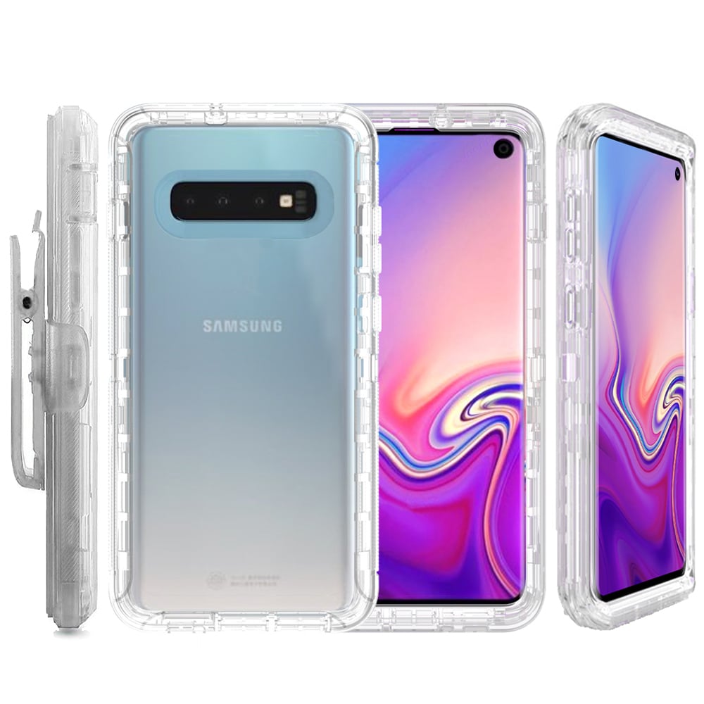 Samsung Galaxy S10E Hybrid Case Cover Transparent Blue Armor with Clip Shockproof Image 2