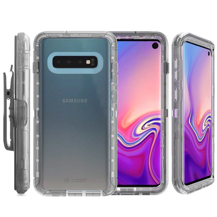 Samsung Galaxy S10E Hybrid Case Cover Transparent Blue Armor with Clip Shockproof Image 3