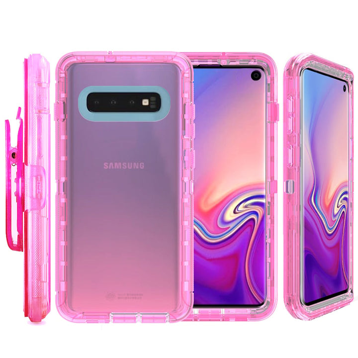 Samsung Galaxy S10E Hybrid Case Cover Transparent Blue Armor with Clip Shockproof Image 4