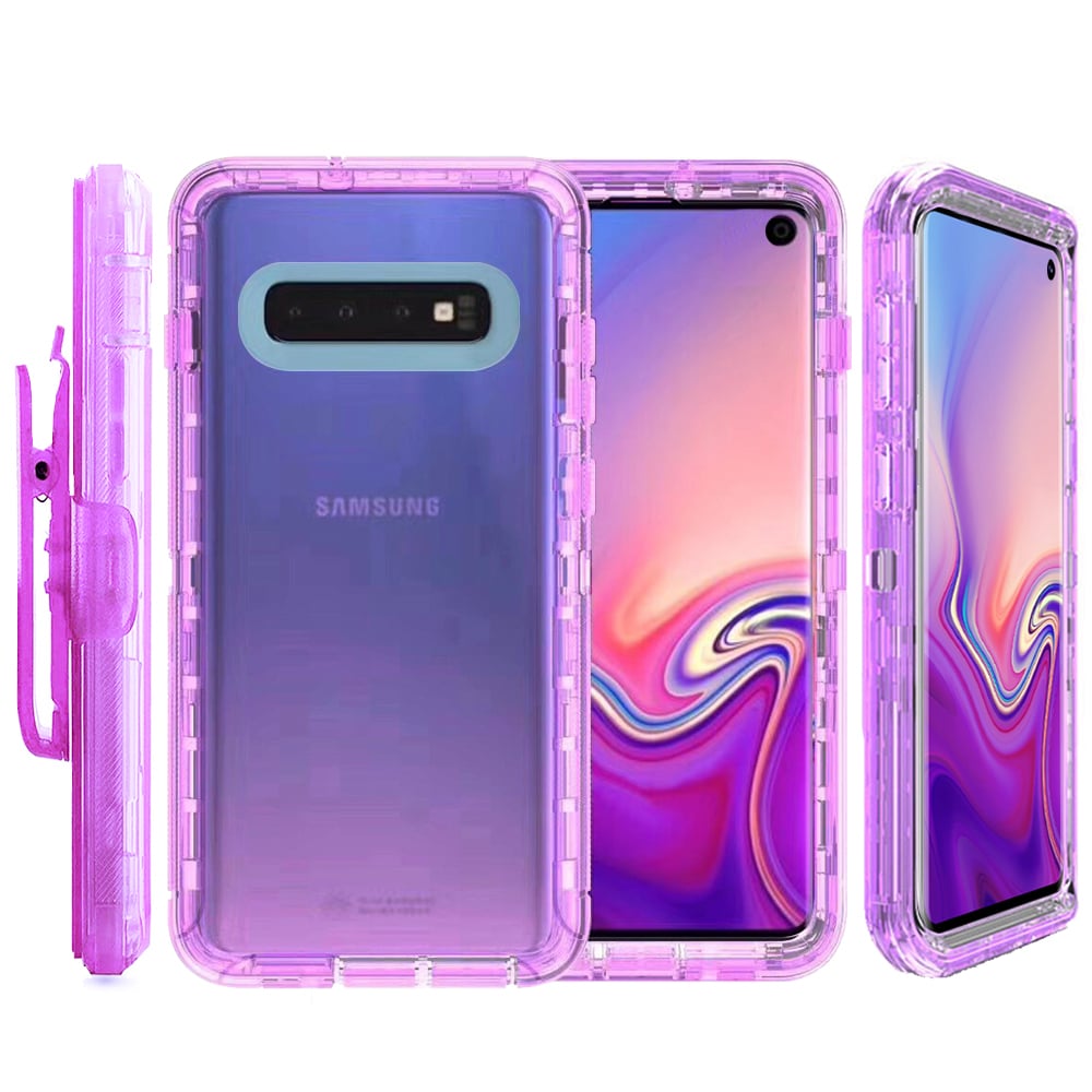 Samsung Galaxy S10E Hybrid Case Cover Transparent Blue Armor with Clip Shockproof Image 4