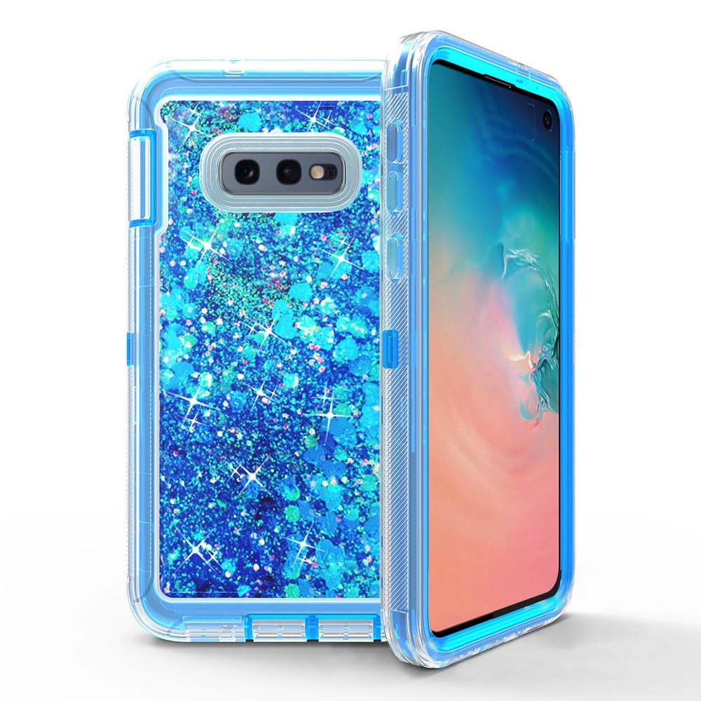 Samsung Galaxy S10E Tough Case Black Triple Layer Glitter Heart Dustproof Cover Image 2