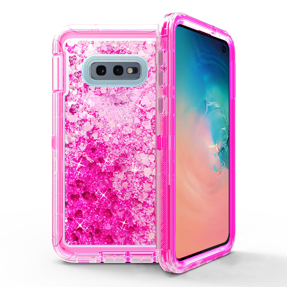 Samsung Galaxy S10E Tough Case Black Triple Layer Glitter Heart Dustproof Cover Image 3