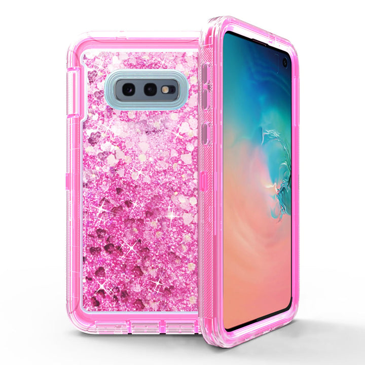 Samsung Galaxy S10E Tough Case Black Triple Layer Glitter Heart Dustproof Cover Image 4