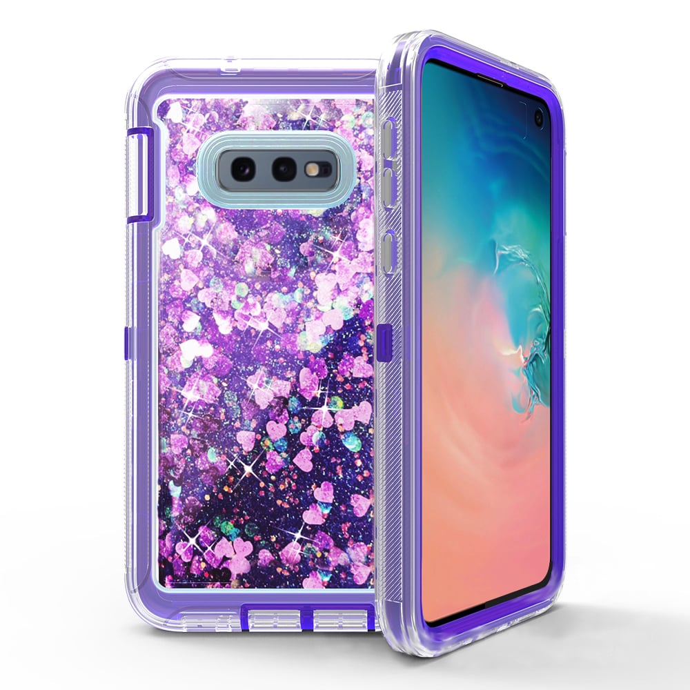 Samsung Galaxy S10E Tough Case Black Triple Layer Glitter Heart Dustproof Cover Image 4