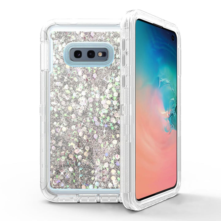 Samsung Galaxy S10E Tough Case Black Triple Layer Glitter Heart Dustproof Cover Image 8