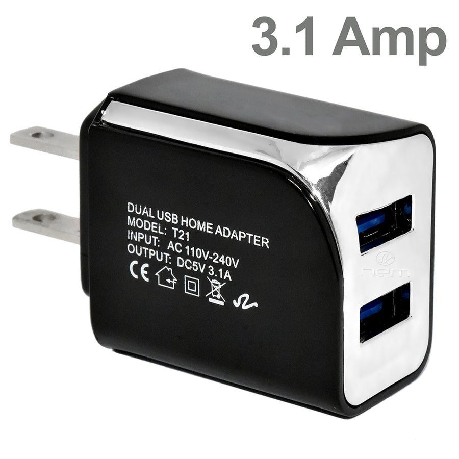 Universal Travel USB Wall Charger 2 Port 3.1A Black Compact Adapter Image 1