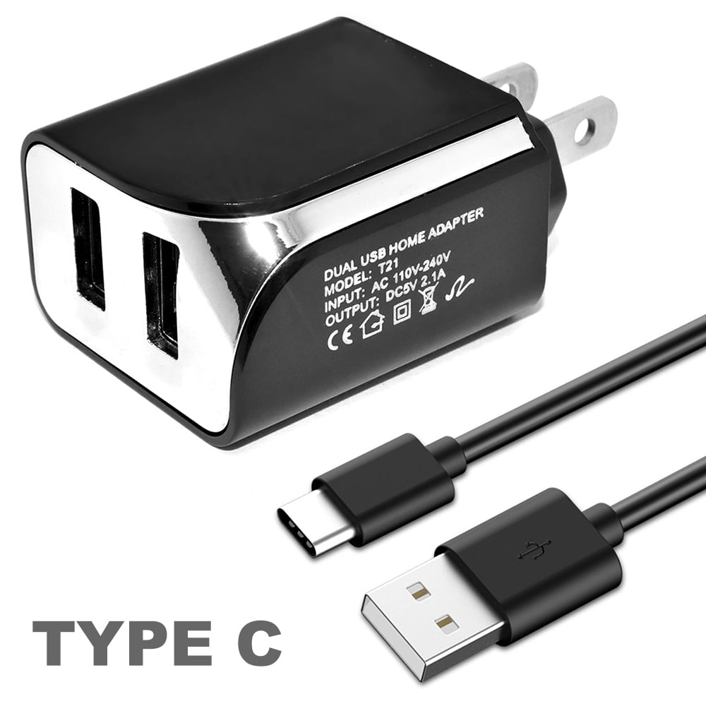 Universal Dual USB Travel Charger Adapter with 5ft Type-C Cable Black Fast Charge Image 3