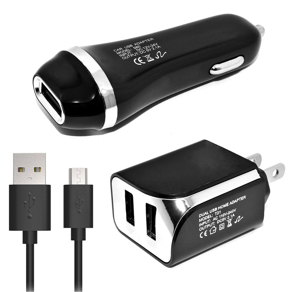 Universal 3 In 1 USB Car Charger 2 USB Ports Wall Charger Adapter With 5 Ft Micro USB Cable Black Image 1