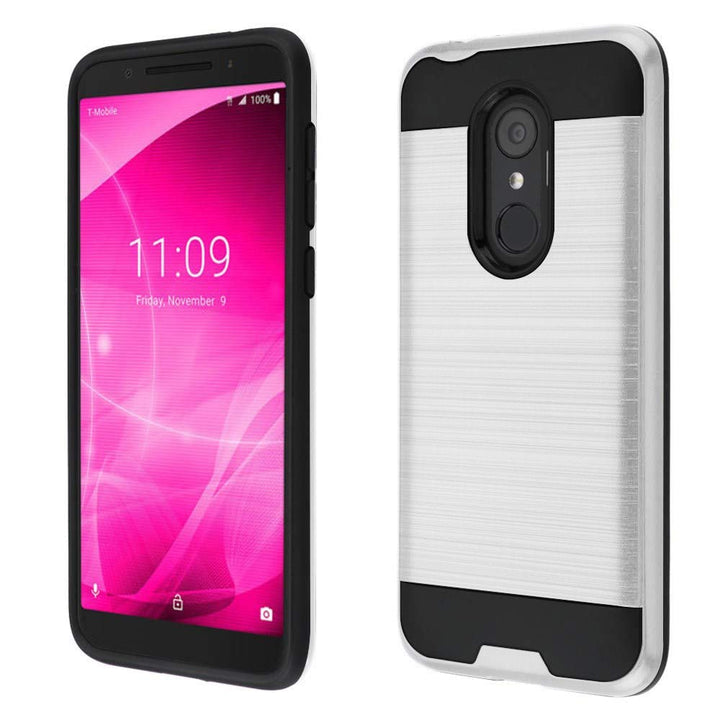 Alcatel Revvl 2 / 5052 Hybrid Metal Brushed Shockproof Tough Case Cover Black Image 1