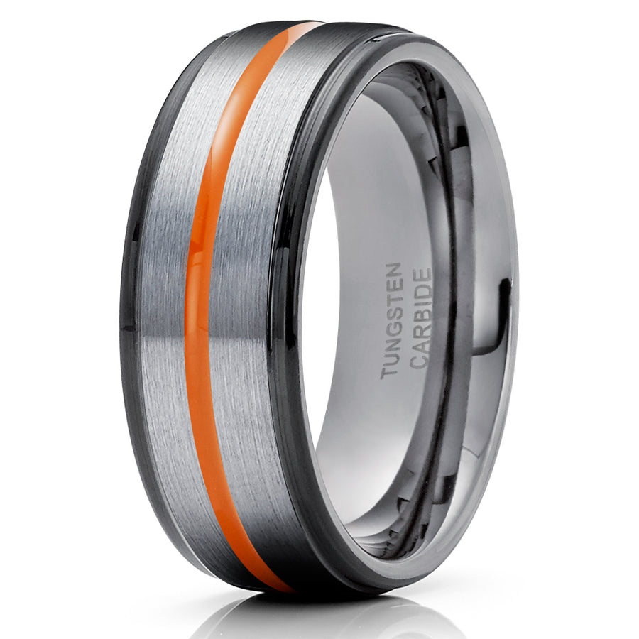 Orange Tungsten Wedding Ring 8mm Tungsten Ring Black Tungsten Ring Anniversary Ring Men and Women 8mm Tungsten Ring Image 1