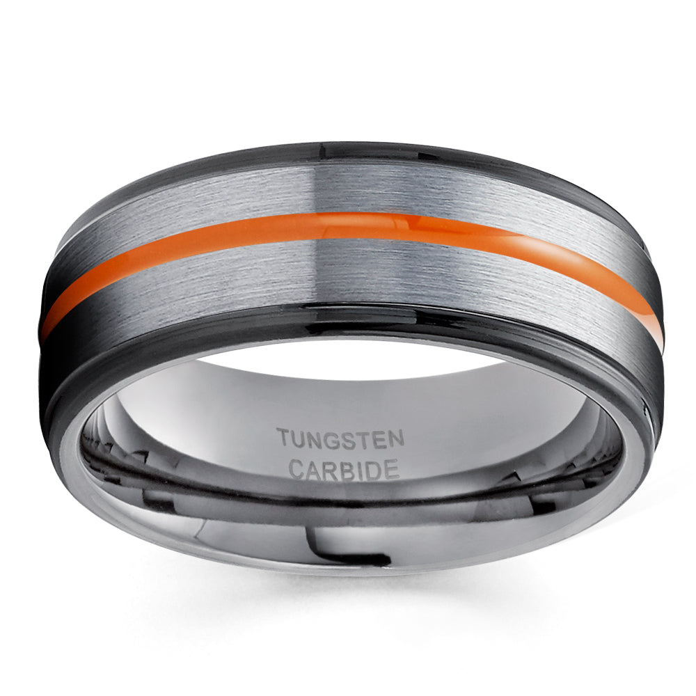 Orange Tungsten Wedding Ring 8mm Tungsten Ring Black Tungsten Ring Anniversary Ring Men and Women 8mm Tungsten Ring Image 2