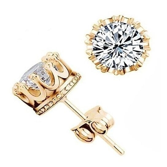 Silver PlatedDipped in Plated Crystal Crown CZ Stud Earrings Image 1
