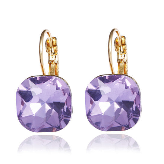 Amethyst Crystal Plated Square Earrings For Women Popular Rhinestone Stud Earrings Image 1