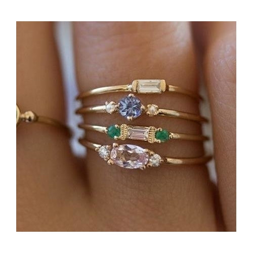4 Pcs/set   Artificial zircon  Popular style Ring Set   Vintage Bohemian Women Engagement Party Ring Set Jewelry Image 1