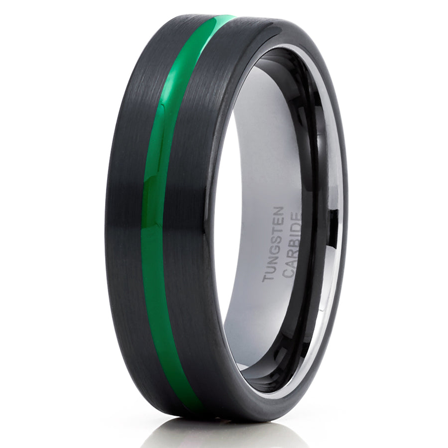 Green Tungsten Wedding Band Black Tungsten Ring Gunmetal Tungsten Ring Men & Women 6mm Black Tungsten Ring Image 1