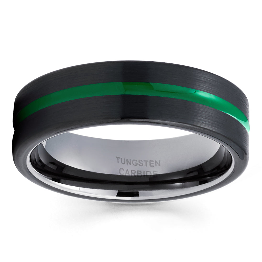 Green Tungsten Wedding Band Black Tungsten Ring Gunmetal Tungsten Ring Men & Women 6mm Black Tungsten Ring Image 2