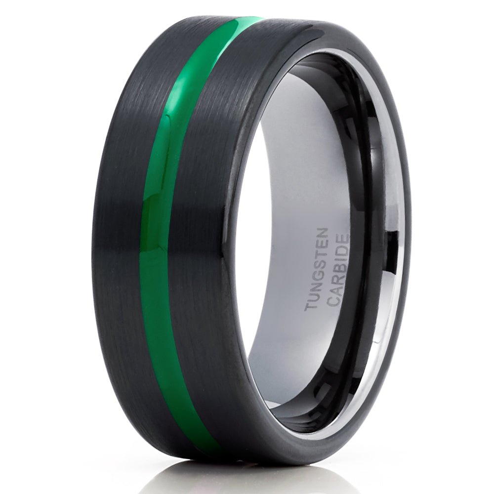 Black Tungsten Ring Men and Women Green Tungsten Ring 8mm Tungsten Wedding Band Anniversary Ring Engagement Ring Comfort Image 1