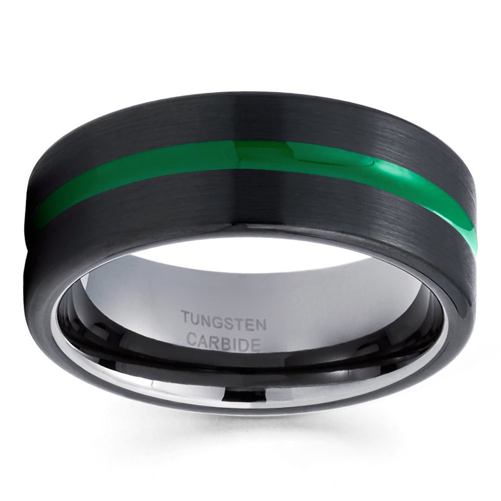 Black Tungsten Ring Men & Women Green Tungsten Ring 8mm Tungsten Wedding Band Anniversary Ring Engagement Ring Comfort Image 2