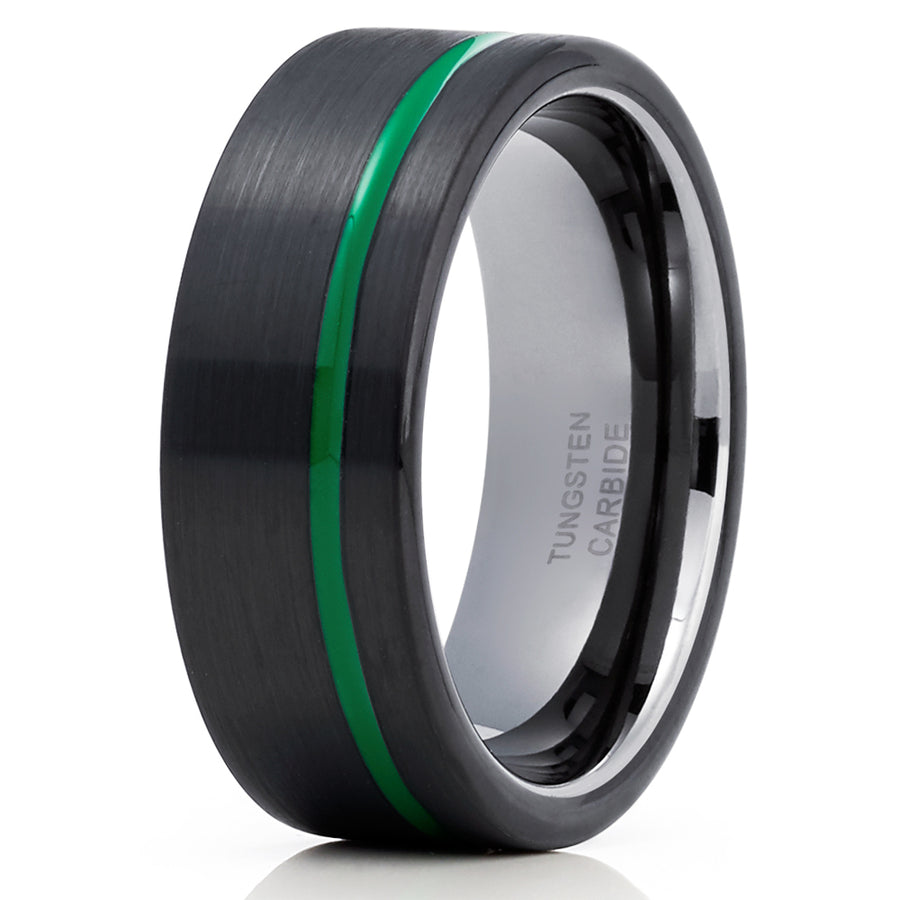 Green Tungsten Wedding Band Anniversary Ring Men & Women 8mm Green Tungsten Ring Comfort Fit Engagement Ring Image 1