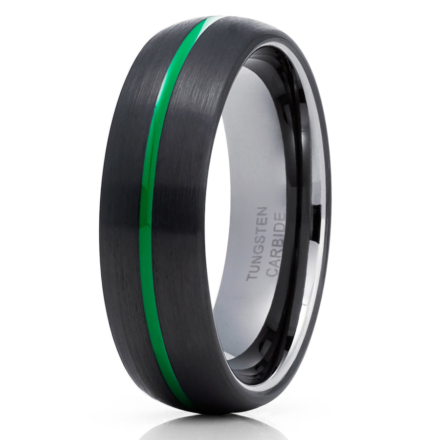 Green Tungsten Wedding Band Black Tungsten Ring Men & Women Anniversary Ring Gunmetal Ring Comfort Fit Image 1