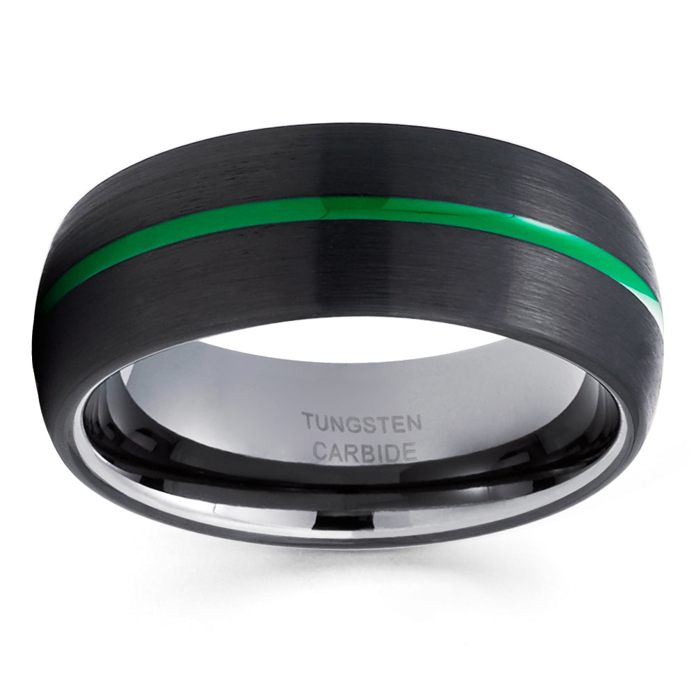 Green Tungsten Wedding Band Black Tungsten Ring Anniversary Ring Men & Women Gunmetal Tungsten Ring 8mm Ring Comfort Fit Image 2