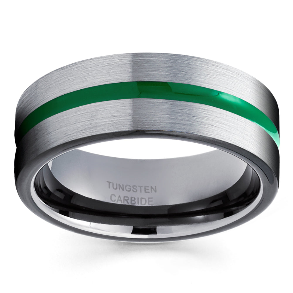 Gunmetal Tungsten Wedding Band Green Tungsten Ring Anniversary Ring Men & Women Black Tungsten Ring Engagement Comfort Image 2