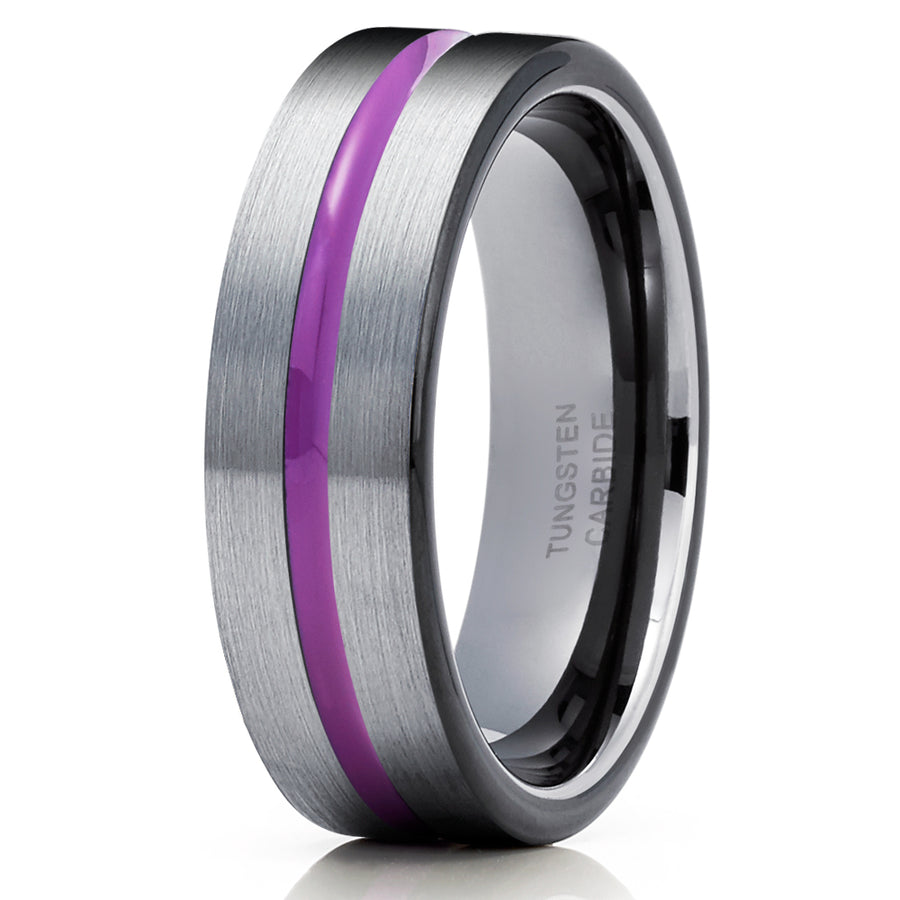 Purple Tungsten Wedding Ring Gray Tungsten Ring Purple Wedding Band Men & Women Anniversary Ring Comfort Fit Ring Image 1